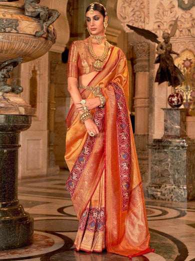 Ravishing Orange Zari Weaving Silk Function Wear Saree With Blouse