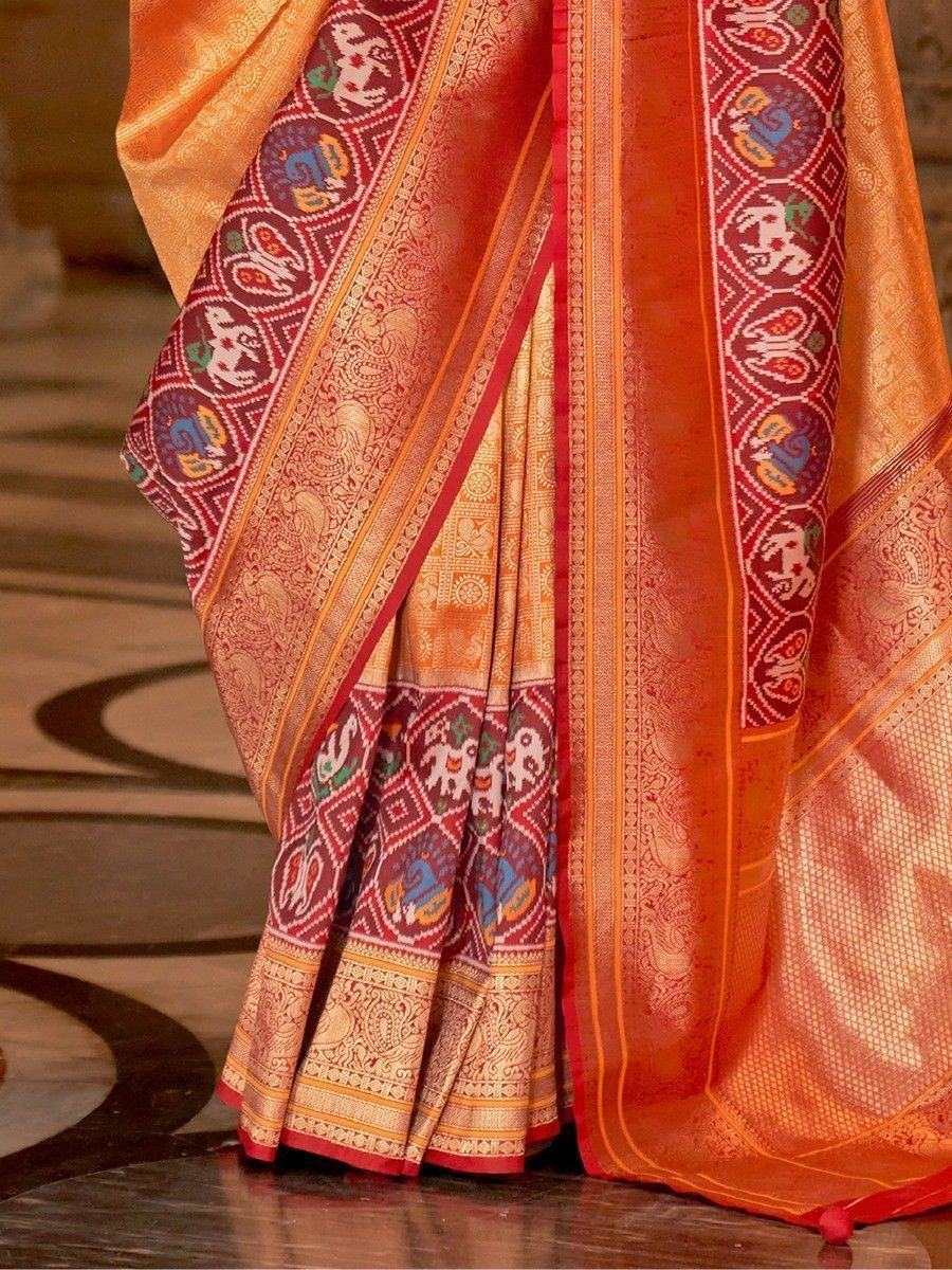 Ravishing Orange Zari Weaving Silk Function Wear Saree With Blouse