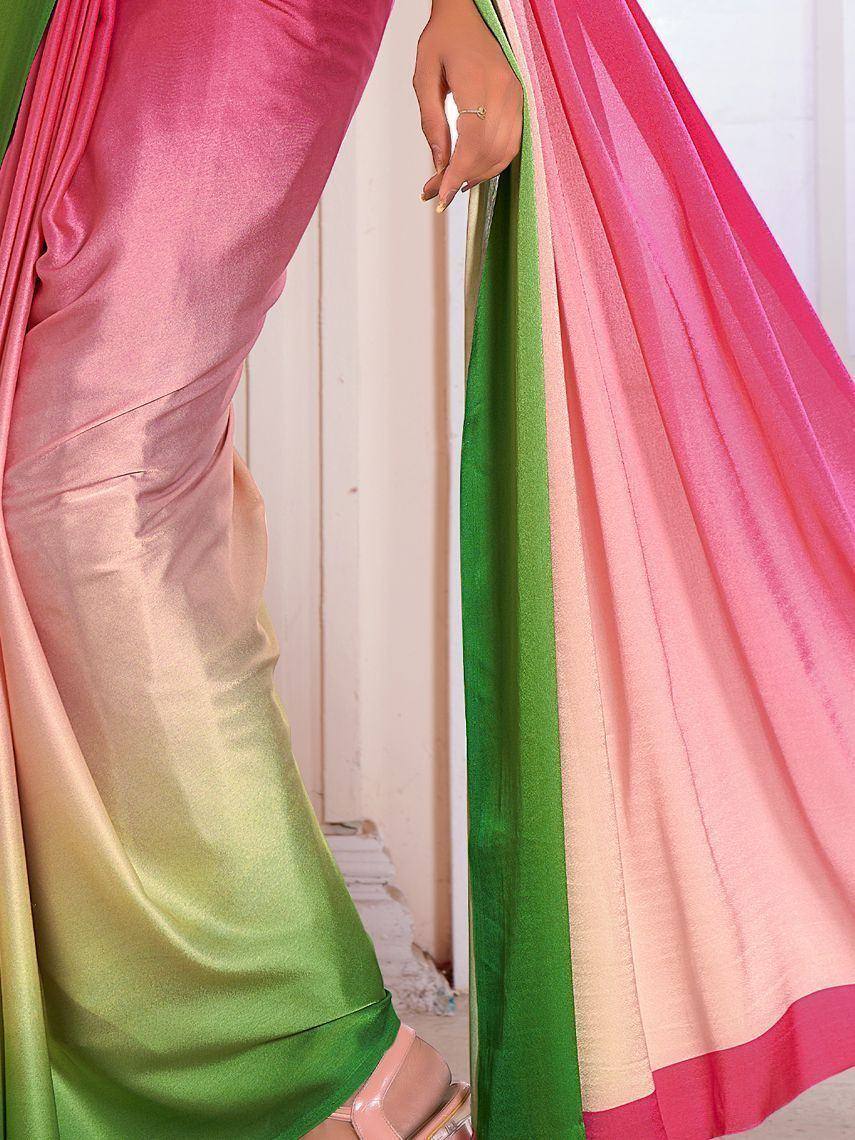 Pink and green ombre saree with pleated pallu, stylish Indian ethnic wear