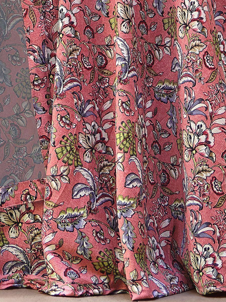 Pink floral printed ethnic gown fabric with intricate botanical design