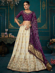 Majestic Cream Khatli Work Silk Traditional Lehenga Choli With Dupatta