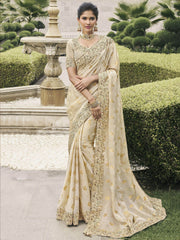 Enchanting Beige Zari Weaving Silk Traditional Saree With Blouse