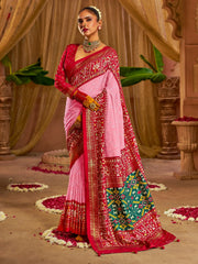Bewitching Pink Chikankari Work Silk Wedding Saree With Blouse