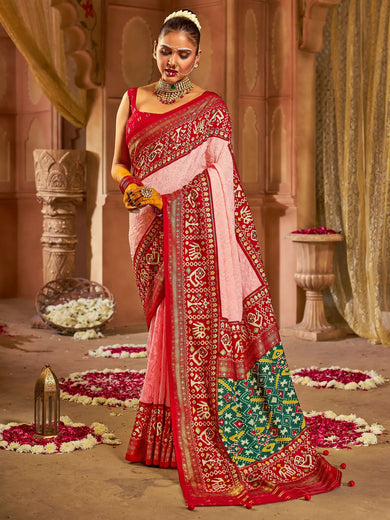 Incredible Peach Lucknowi Work Tussar Silk Saree With Blouse