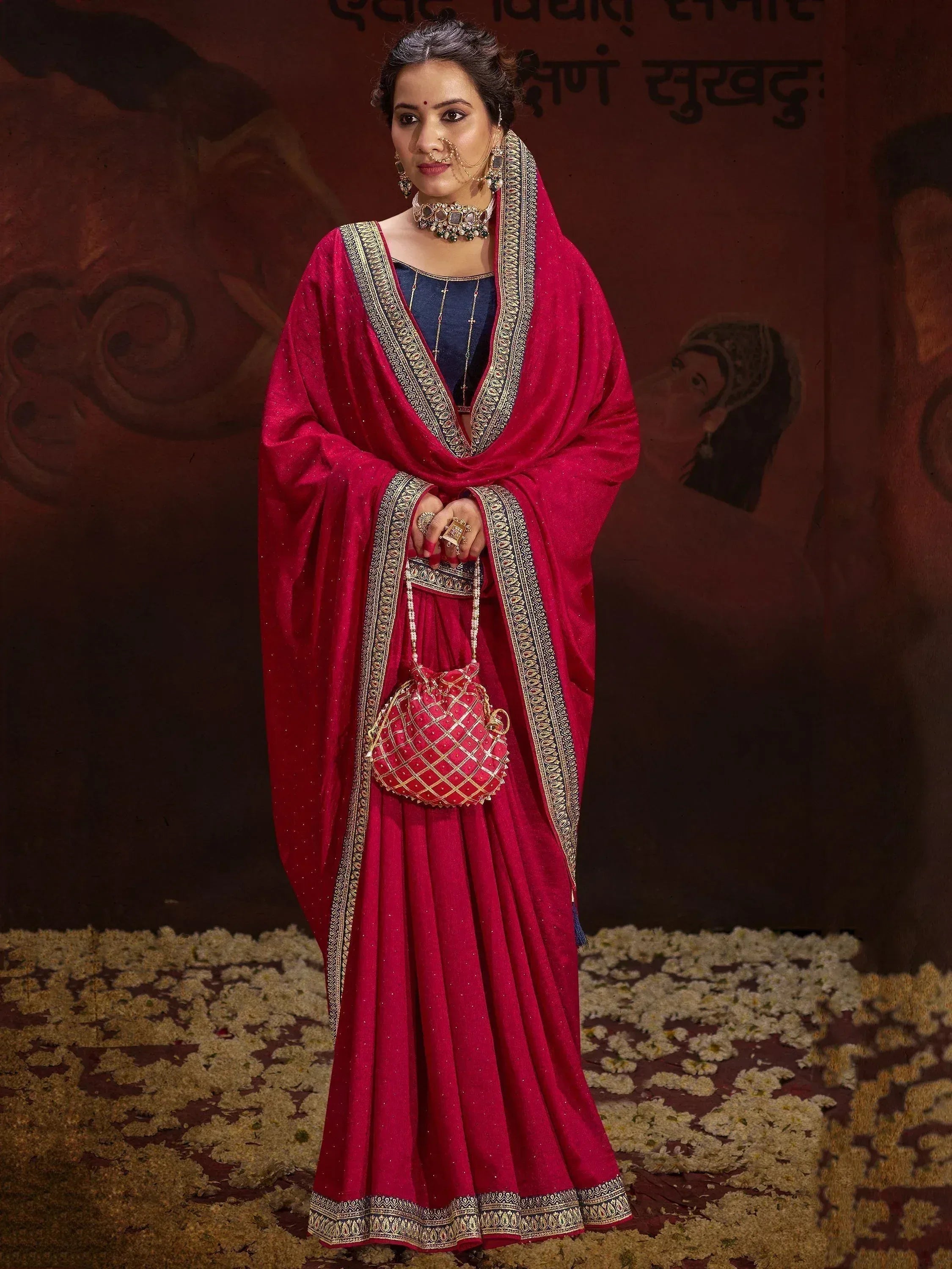 Elegant maroon Indian ethnic lehenga choli with gold embroidery, perfect for weddings and festivals.