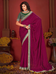 Charming Purple Embroidered Vichitra Silk Festival Wear Saree