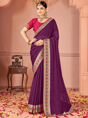Fabulous Wine Swarovski Work Silk Event Wear Saree With Blouse