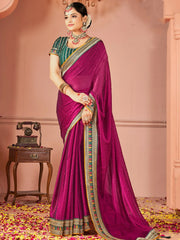 Stunning Purple Swarovski Work Silk Wedding Saree With Blouse