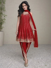 Wonderful Red Sequins Silk Festival Wear Dhoti Suit With Dupatta
