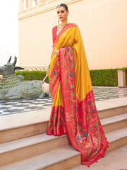 Amazing Yellow Digital Print Silk Haldi Wear Saree With Blouse