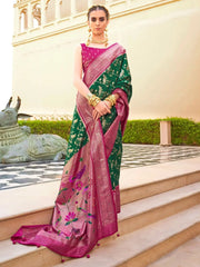 Fabulous Green Digital Printed Silk Mehendi Wear Saree With Blouse