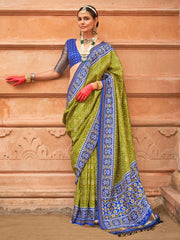 Attractive Olive Green Patola Printed Silk Traditional Saree With Blouse