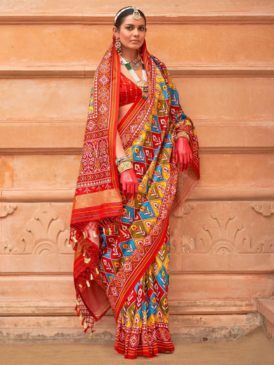 Enchanting Multi-Color Patola Printed Silk Event Wear Saree With Blouse