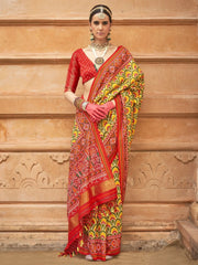Captivating Yellow Patola Printed Silk Traditional Saree With Blouse