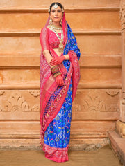 Astonishing Blue Patola Printed Silk Festival Wear Saree With Blouse