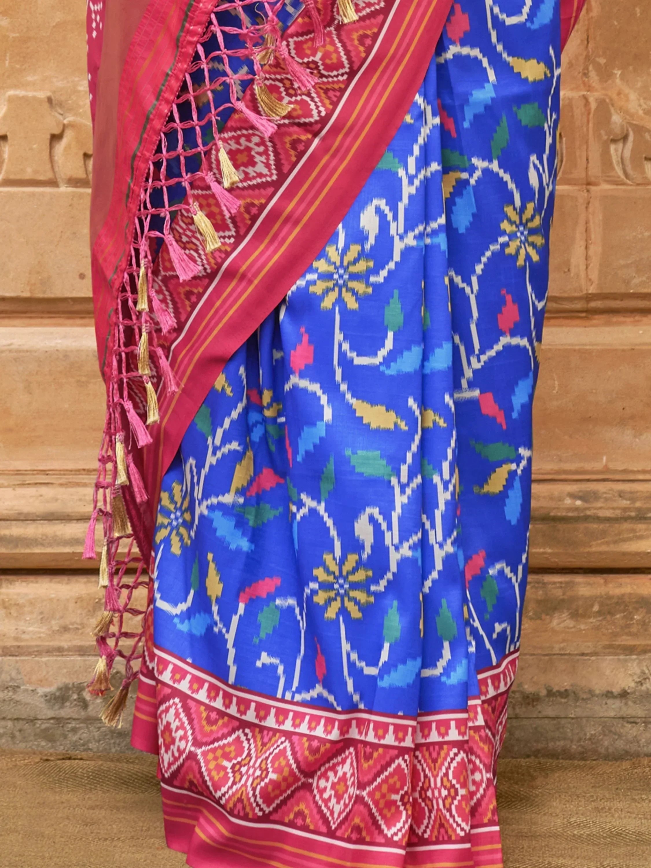 Astonishing Blue Patola Printed Silk Festival Wear Saree With Blouse