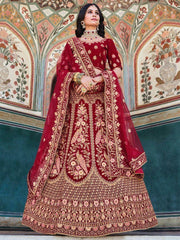 Radiate Maroon Coding Embroidered Velvet Bridal Lehenga Choli
