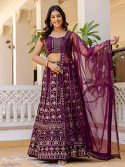 Sophisticated Wine Georgette Sequins Party Wear Lehenga Choli - Ethnic Plus In
