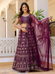 Sophisticated Wine Georgette Sequins Party Wear Lehenga Choli - Ethnic Plus In