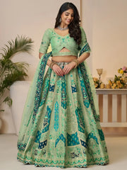 Spectacular Green Patch Work Banarasi Silk Reception Wear Lehenga Choli - Ethnic Plus In