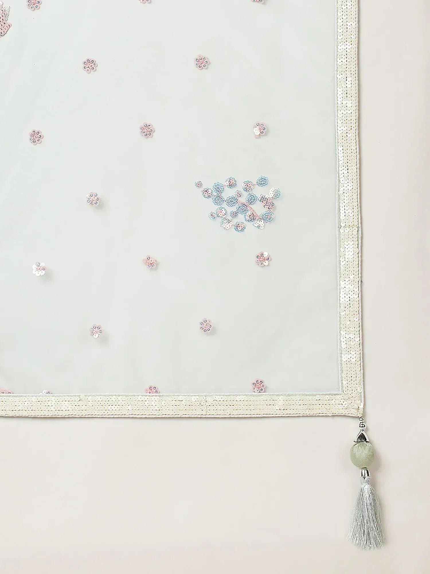 Elegant ethnic dupatta with floral sequin embroidery and tassel detailing