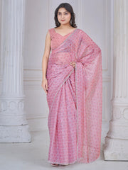 Spectacular Baby Pink Digital Printed Organza Casual Wear Saree