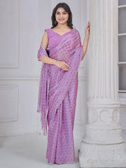 Spectacular Lavender Digital Printed Organza Event Wear Saree