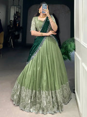 Splendid Pista Green Hotfix Work Organza Mehendi Wear Lehenga Choli - Ethnic Plus In