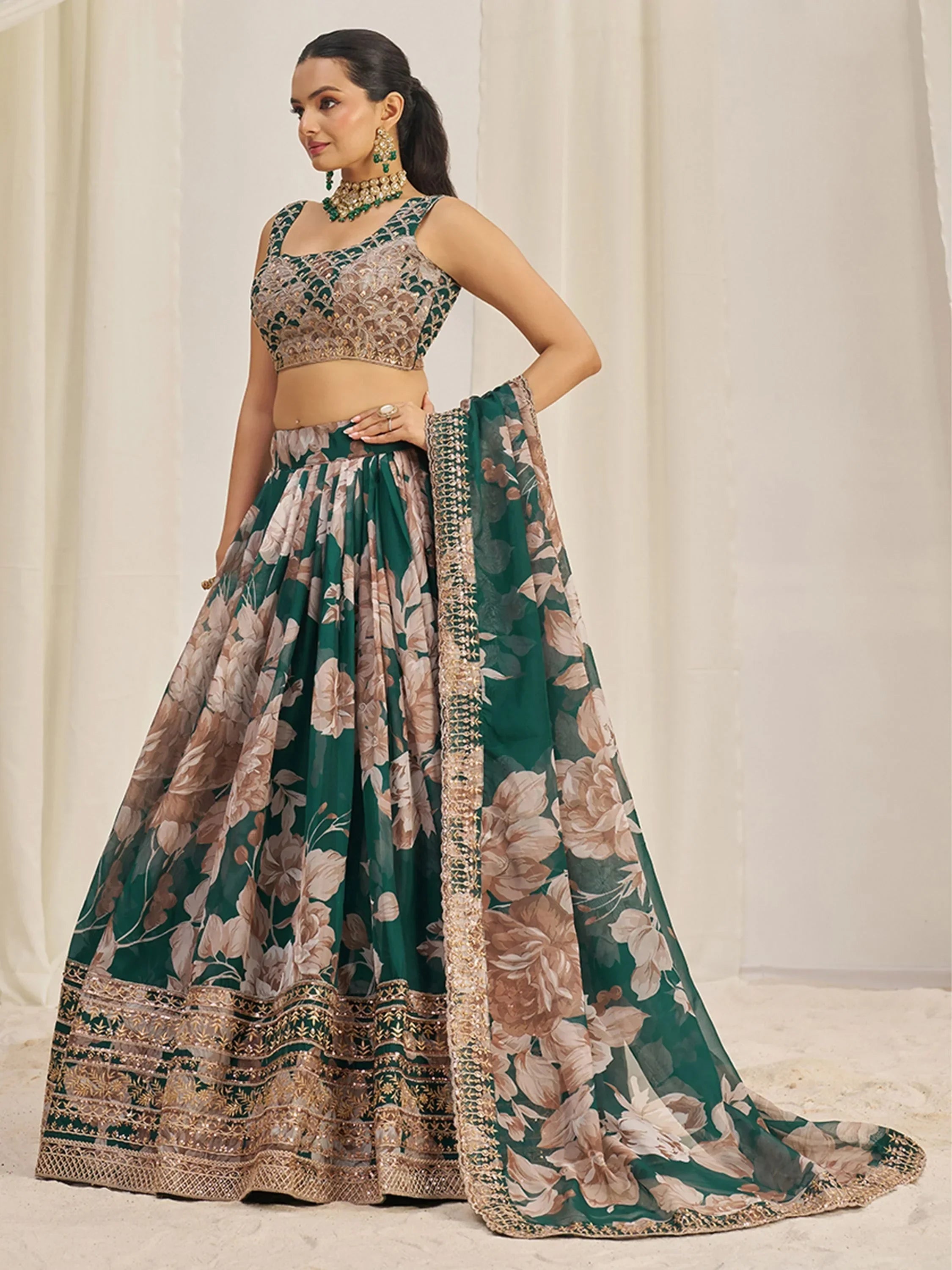 Startling Green Sequins Organza Festival Wear Lehenga Choli With Dupatta - Ethnic Plus In