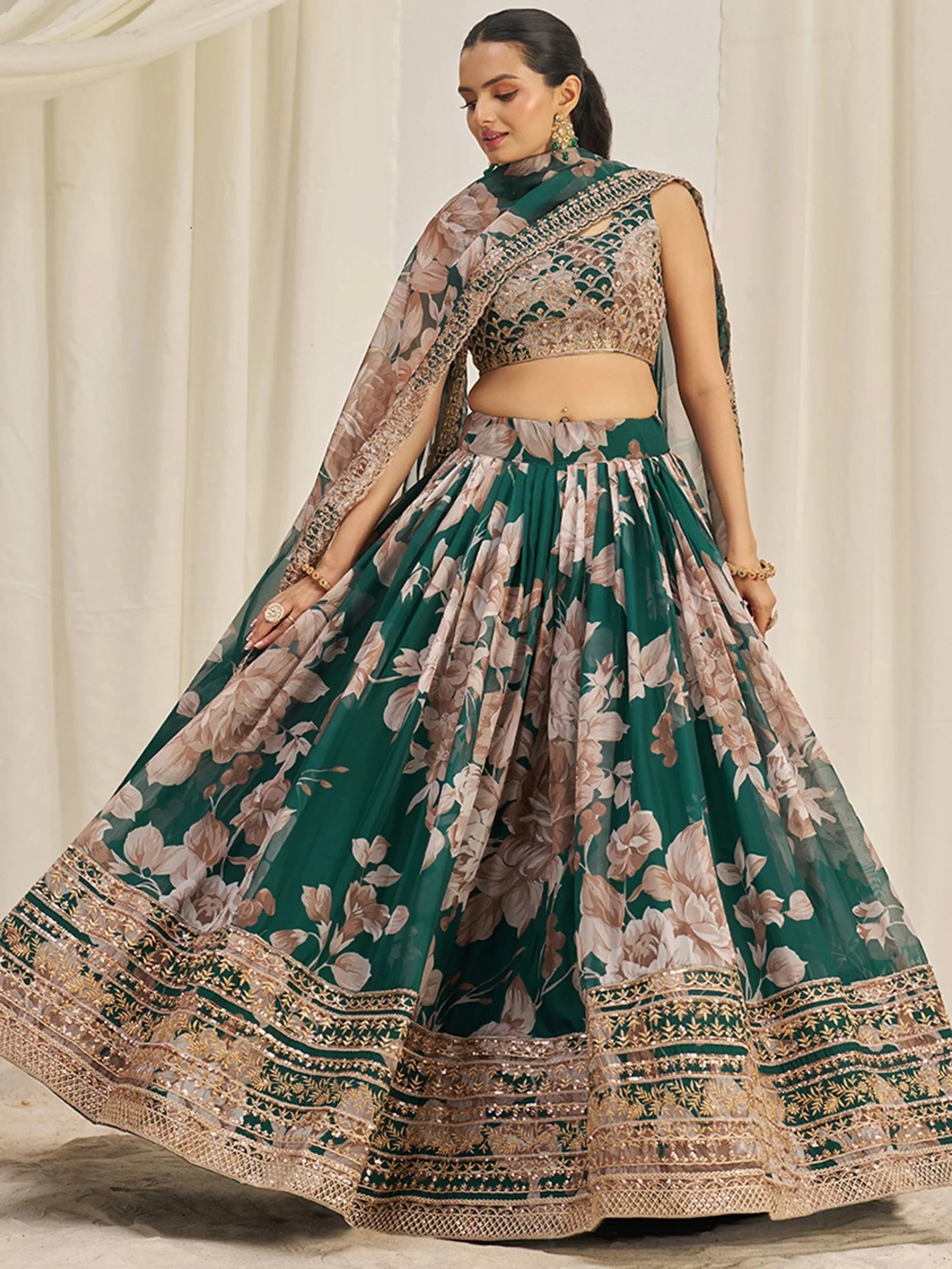 Startling Green Sequins Organza Festival Wear Lehenga Choli With Dupatta - Ethnic Plus In