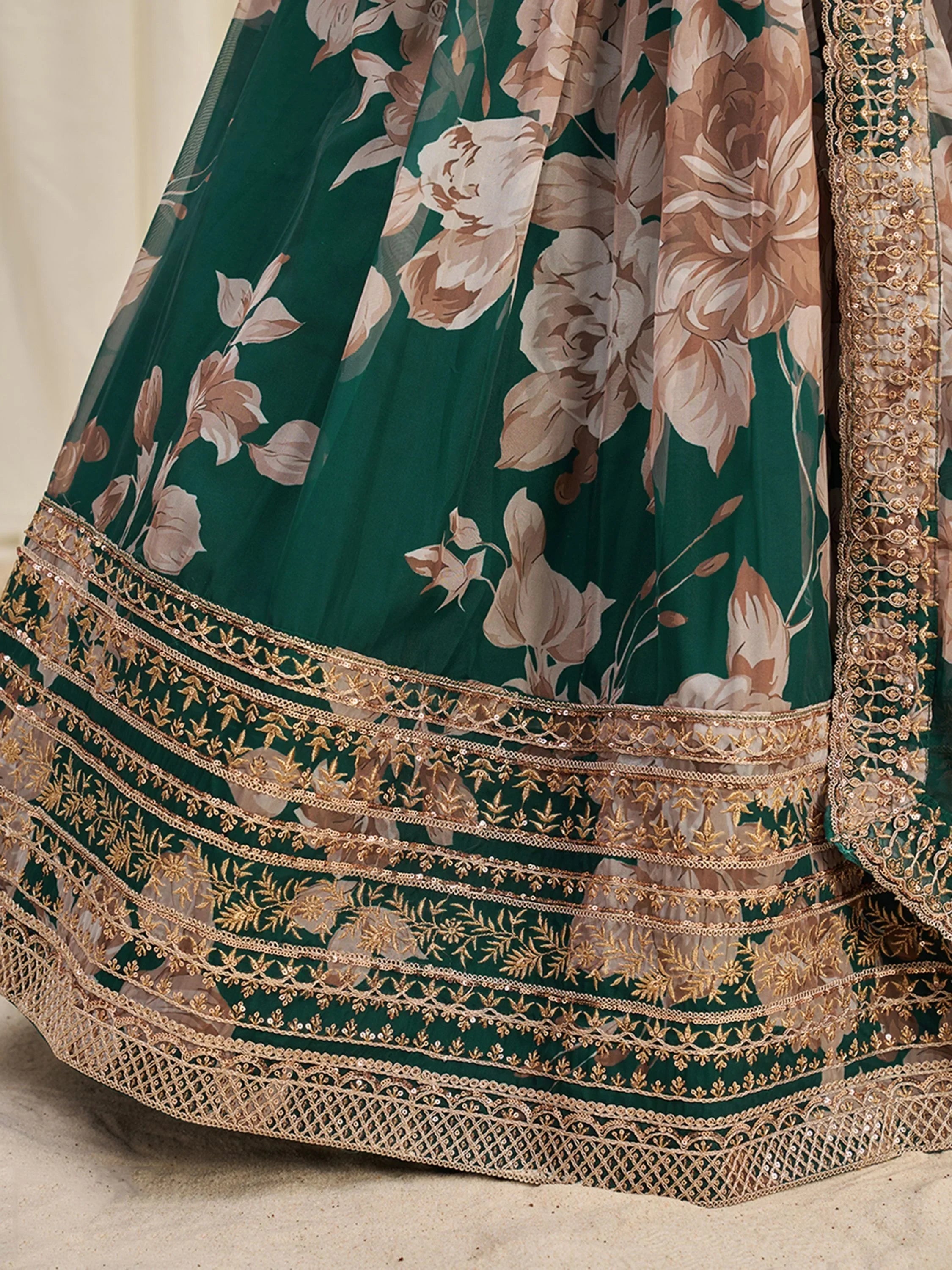 Startling Green Sequins Organza Festival Wear Lehenga Choli With Dupatta - Ethnic Plus In