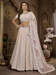 Stunning Baby Pink Embroidered Net Bridesmaid Lehenga Choli - Ethnic Plus In