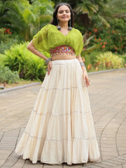 Stunning Green Kutchi Work Georgette Navratri Wear Lehenga Choli - Ethnic Plus In