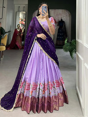 Stunning Lavender Thread Embroidered Cotton Half Saree Lehenga - Ethnic Plus In