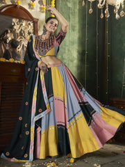Stunning Multi - Color Mirror Work Cotton Traditional Lehenga Choli - Ethnic Plus In