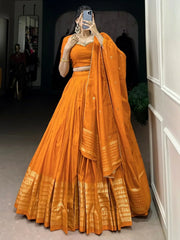 Stunning Orange Border Work Chanderi Silk Festive Wear Lehenga Choli - Ethnic Plus In