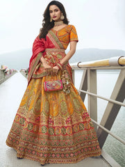 Stunning Orange Embroidered Silk Wedding Lehenga Choli With Dupatta - Ethnic Plus In