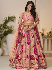 Stunning Orange Patch Work Banarasi Silk Designer Lehenga Choli With Dupatta - Ethnic Plus In