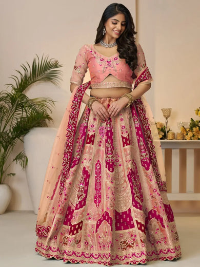 Stunning Orange Patch Work Banarasi Silk Designer Lehenga Choli With Dupatta - Ethnic Plus In