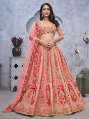 Stunning Peach Embroidered Organza Lehenga Choli With Blouse - Ethnic Plus In