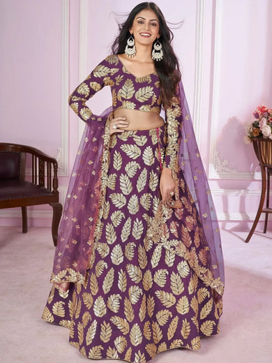 Stunning Purple Sequins Georgette Engagement Wear Lehenga Choli - Ethnic Plus In