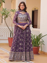 Stunning Purple Zari Embroidered Georgette Wedding Wear Lehenga Choli - Ethnic Plus In
