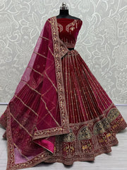 Stunning Rani Pink Dori Work Velvet Bridal Lehenga Choli With Dupatta - Ethnic Plus In