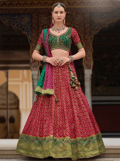 Stunning Red Zari Weaving Silk Bridal Lehenga Choli With Dupatta - Ethnic Plus In