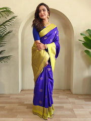 Stunning Royal Blue Silk Zari Weaving Casual Wear Saree With Blouse - Ethnic Plus In