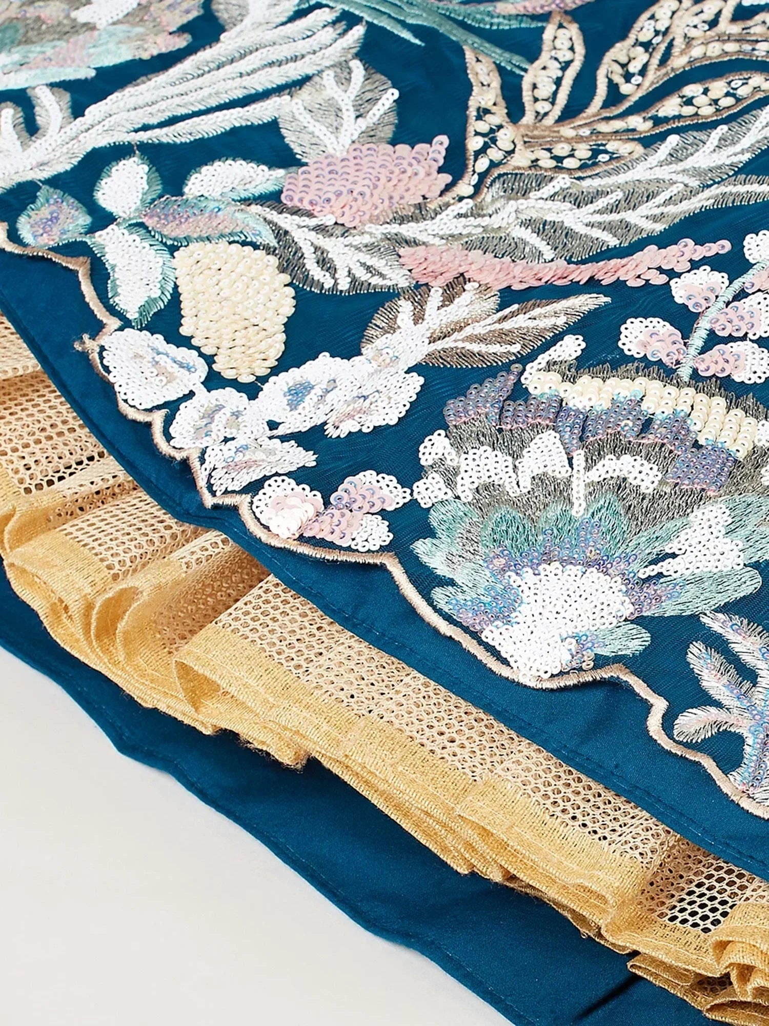 Stunning Teal Blue Sequins Net Designer Lehenga Choli With Dupatta - Ethnic Plus In