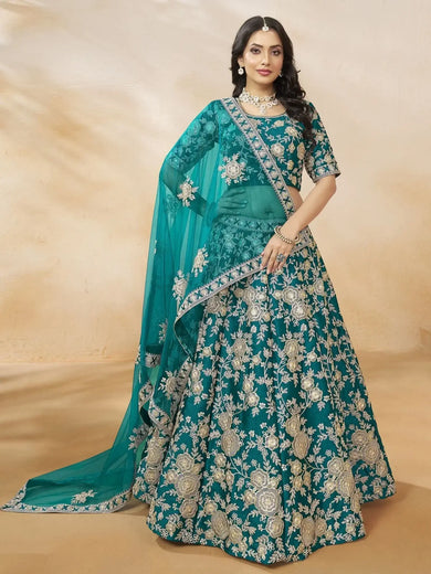 Stunning Teal Green Silk Function Wear Lehenga Choli With Dupatta - Ethnic Plus In