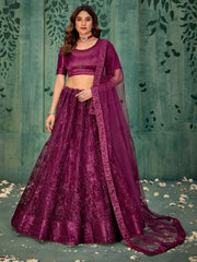 Stunning Wine Sequins Net Designer Lehenga Choli With Dupatta - Ethnic Plus In