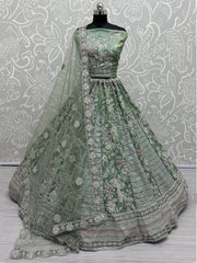 Surprising Pista Green Sequins Silk Designer Lehenga Choli With Dupatta - Ethnic Plus In