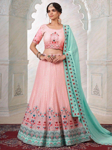 Surprising Pink Sequined Georgette Lehenga Choli With Dupatta
